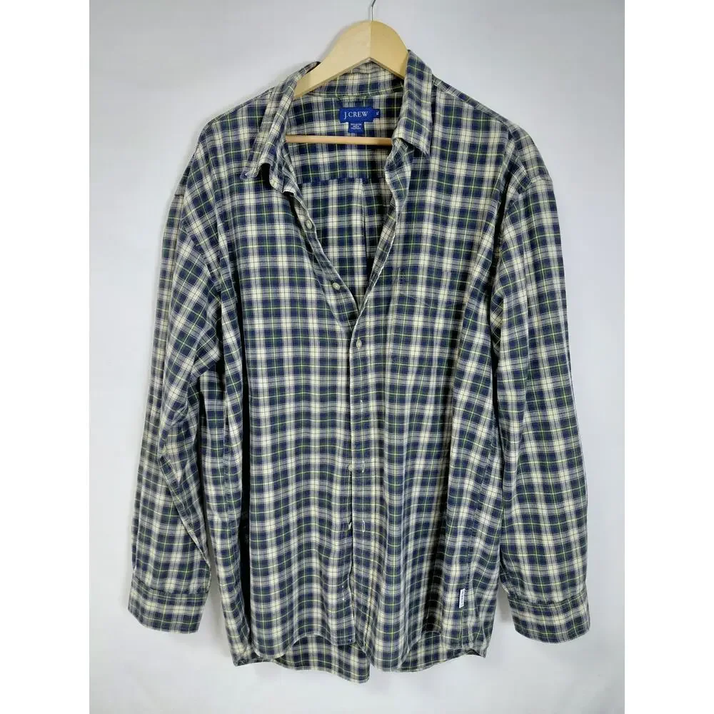 J.Crew Blue Plaid Button-Up Cotton Shirt Men Size XL